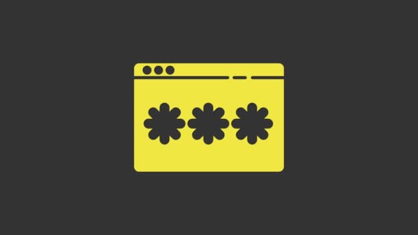 Žlutá Ochrana hesla a bezpečnostní přístupová ikona izolované na šedém pozadí. Zabezpečení, bezpečnost, ochrana, ochrana soukromí. Grafická animace pohybu videa 4K - Záběry, video