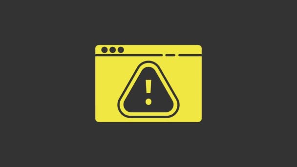 Navegador amarillo con icono de signo de exclamación aislado sobre fondo gris. Mensaje de alerta notificación del teléfono inteligente. Animación gráfica de vídeo 4K - Imágenes, Vídeo