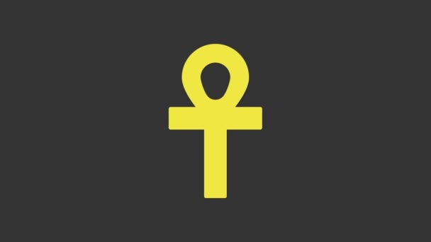 Croix jaune icône ankh isolé sur fond gris. Animation graphique de mouvement vidéo 4K - Séquence, vidéo