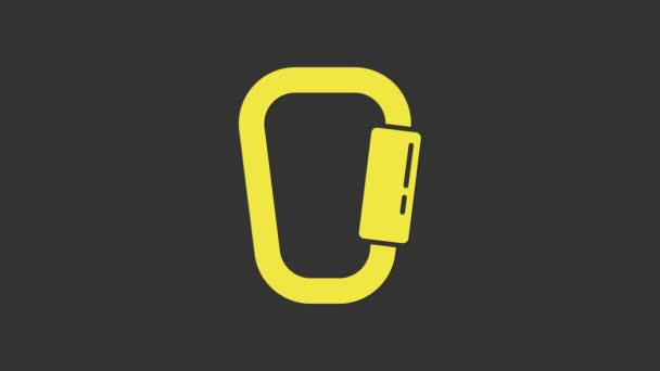 Yellow Carabiner icon isolated on grey background. Extreme sport. Sport equipment. 4K Video motion graphic animation - Footage, Video