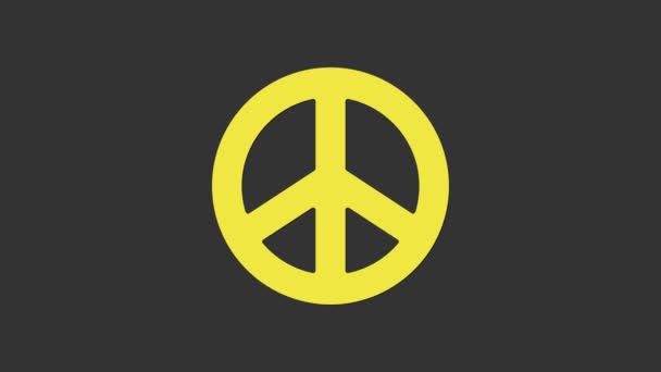 Žlutá ikona míru izolovaná na šedém pozadí. Hippie symbol míru. Grafická animace pohybu videa 4K - Záběry, video