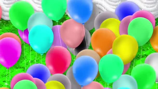 Veel ballonnen, kleurrijk, zwaaiend met de kracht van de wind - Video