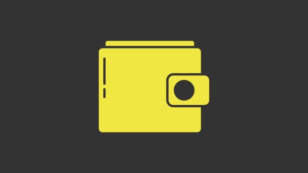 Keltainen lompakko kuvake eristetty harmaalla taustalla. Kukkaro-ikoni. Käteissäästösymboli. 4K Video motion graafinen animaatio - Materiaali, video
