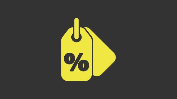 Yellow Discount percent tag icon isolated on grey background. Shopping tag sign. Special offer sign. Discount coupons symbol. 4K Video motion graphic animation - Footage, Video
