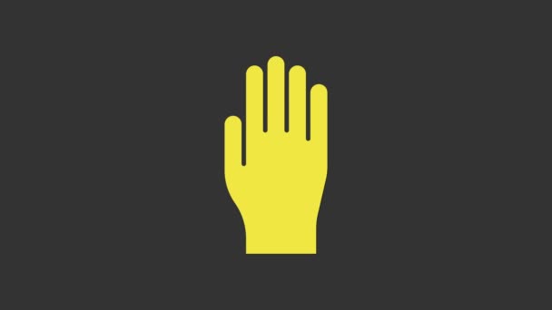 Žluté Lékařské gumové rukavice ikona izolované na šedém pozadí. Ochranné gumové rukavice. Grafická animace pohybu videa 4K - Záběry, video