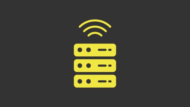 Yellow Smart Server, Data, Web Hosting icon isolated on grey background. Internet of things concept with wireless connection. 4K Video motion graphic animation - Footage, Video