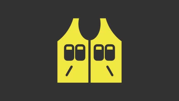 Żółta ikona kurtki myśliwskiej odizolowana na szarym tle. Kamizelka myśliwska. 4K Animacja graficzna ruchu wideo - Materiał filmowy, wideo