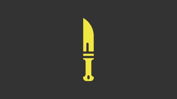 Coltello icona cacciatore giallo isolato su sfondo grigio. Coltello militare. Animazione grafica 4K Video motion - Filmati, video
