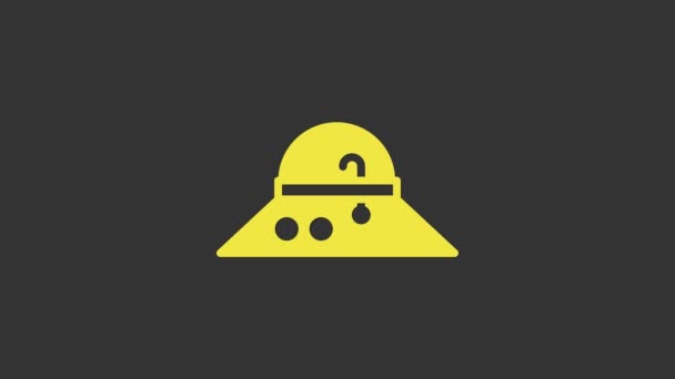 Ícone amarelo do chapéu do pescador isolado no fundo cinzento. Animação gráfica em movimento de vídeo 4K - Filmagem, Vídeo