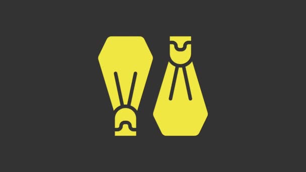 Yellow Rubber flippers for swimming icon isolated on grey background. Diving equipment. Extreme sport. Sport equipment. 4K Video motion graphic animation - Footage, Video