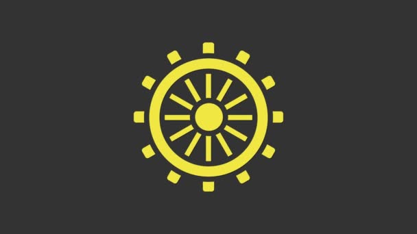 Żółta ikona kierownicy statku odizolowana na szarym tle. 4K Animacja graficzna ruchu wideo - Materiał filmowy, wideo