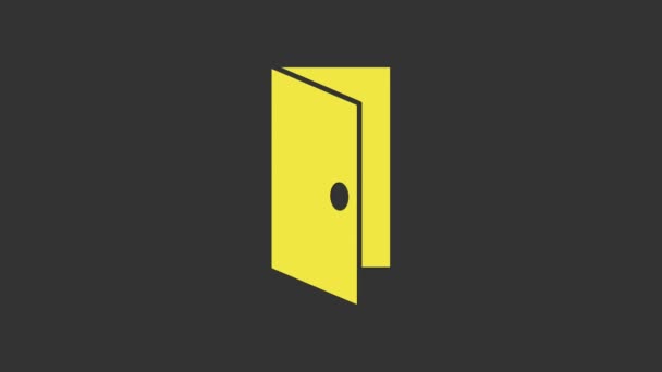 Κίτρινη εικόνα κλειστής πόρτας που απομονώνεται σε γκρι φόντο. 4K Γραφική κίνηση κίνησης βίντεο - Πλάνα, βίντεο