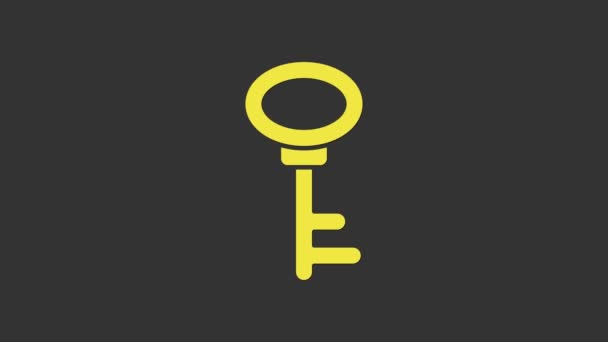 Sárga ház kulcs ikon elszigetelt szürke háttér. 4K Videó mozgás grafikus animáció - Felvétel, videó