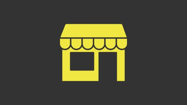 Gelbes Einkaufsgebäude oder Marktsymbol isoliert auf grauem Hintergrund. Ladenbau. 4K Video Motion Grafik Animation - Filmmaterial, Video