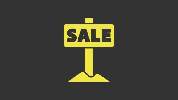 Желтый висячий знак с иконкой продажи текста изолирован на сером фоне. Доска с текстом Sale. Видеографическая анимация 4K - Кадры, видео