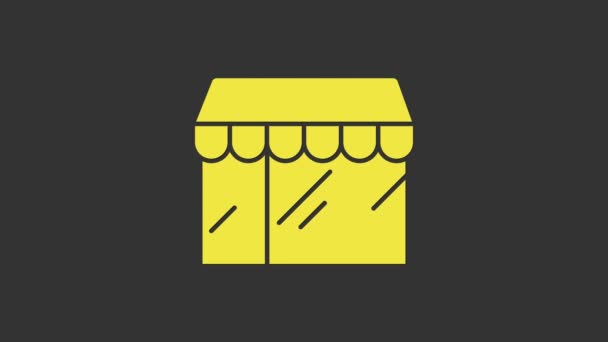 Żółty budynek handlowy lub ikona sklepu na szarym tle. Budowa sklepu. 4K Animacja graficzna ruchu wideo - Materiał filmowy, wideo