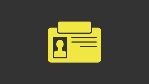 Gele Identificatie badge pictogram geïsoleerd op grijze achtergrond. Het kan worden gebruikt voor presentatie, identiteit van het bedrijf, reclame. 4K Video motion grafische animatie - Video