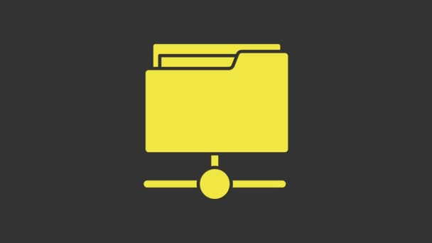 Icona cartella FTP gialla isolata su sfondo grigio. Aggiornamento software, protocollo di trasferimento, router, gestione degli strumenti di lavoro di squadra, processo di copia, informazioni. Animazione grafica 4K Video motion - Filmati, video