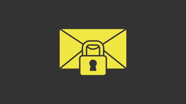 Giallo Mail messaggio blocco password icona isolato su sfondo grigio. Busta con lucchetto. Privato, sicurezza, sicurezza, protezione, privacy. Animazione grafica 4K Video motion - Filmati, video