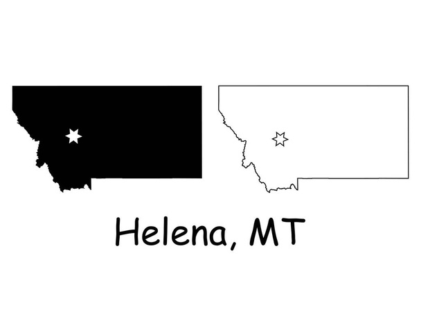 Helena Montana MT State Border ΗΠΑ Χάρτης. Montana MT State Map ΗΠΑ με την Capital City Star στην Helena. Μαύρη σιλουέτα και περίγραμμα που απομονώνονται σε λευκό φόντο. Διάνυσμα EPS - Διάνυσμα, εικόνα