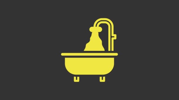 Gele badkuip pictogram geïsoleerd op grijze achtergrond. 4K Video motion grafische animatie - Video