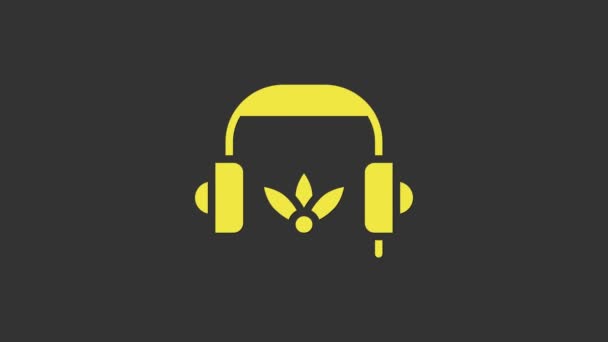 Gele hoofdtelefoon voor meditatie icoon geïsoleerd op grijze achtergrond. 4K Video motion grafische animatie - Video