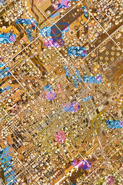 Microcircuit motherboard detail, abstract multicolored background. - Photo, Image