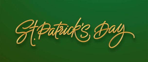 Golden realistic lettering Happy St. Patricks Day isolated on green background. Design element for poster, banner Happy Patrick. Vector illustration - Vector, Image
