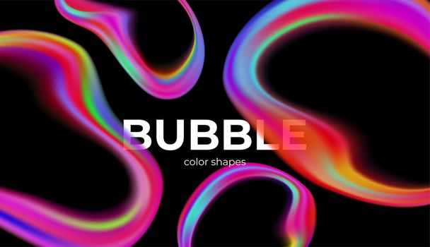 Цветные модные прозрачные пузыри на чёрном фоне. Векторная иллюстрация - Вектор,изображение