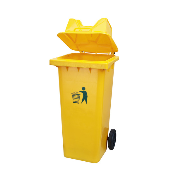 sárga recycle bin izolátum fehér háttérkép - Fotó, kép