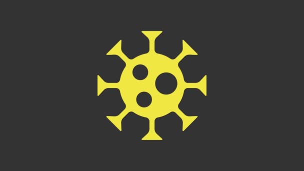 Ikona żółtego wirusa izolowana na szarym tle. Wirus Corona 2019-nCoV. Bakterie i zarazki, rak komórek, mikrob, grzyby. 4K Animacja graficzna ruchu wideo - Materiał filmowy, wideo