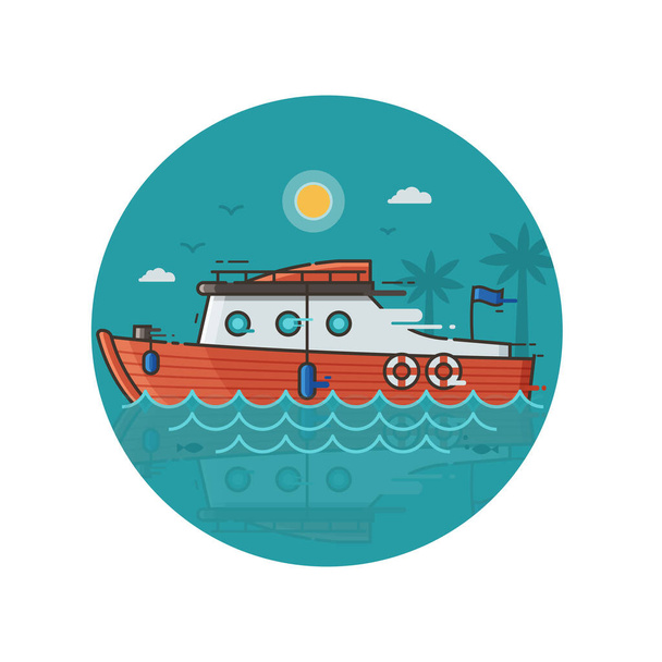 Red Sea Yacht Icon in Line Art - Vector, afbeelding