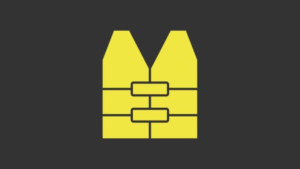 Yellow Life jacket icon isolated on grey background. Life vest icon. Extreme sport. Sport equipment. 4K Video motion graphic animation - Footage, Video