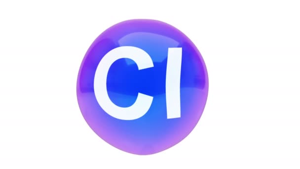 3D animatie van een bellenbol mineraal Cl drijvend op een witte achtergrond met alpha laag - Video