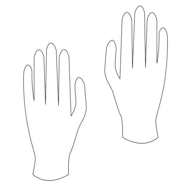 Imagen lineal de manos o guantes. Ilustración vectorial simple, adecuado para colorear páginas para niños, así como un icono para el diseño de sitios y públicos temáticos  - Vector, imagen