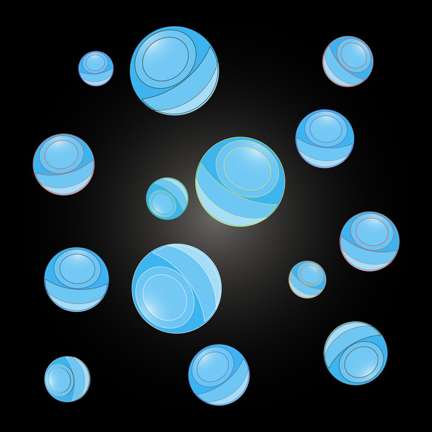 Blue balls on a dark background - Vector, Imagen