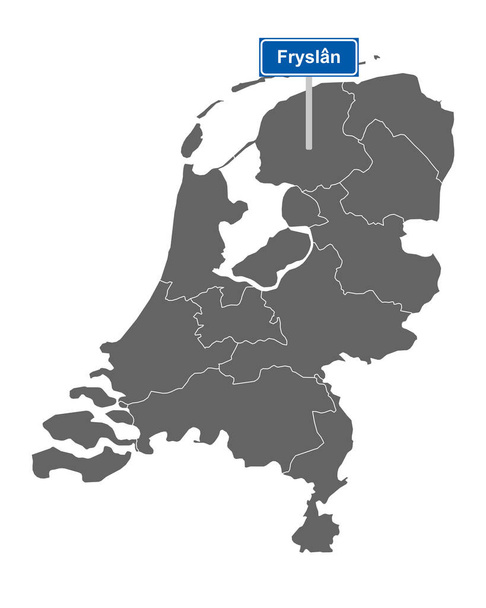 Χάρτης των Κάτω Χωρών με την οδική πινακίδα Fryslan - Διάνυσμα, εικόνα