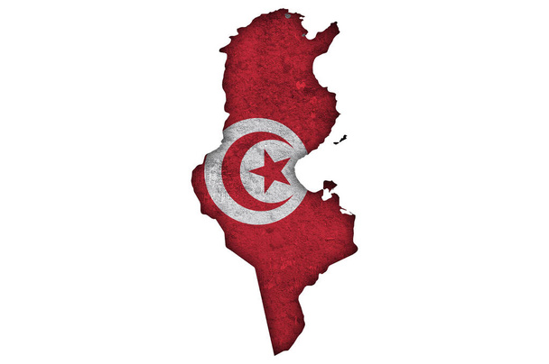 Mapa y bandera de Túnez sobre hormigón envejecido - Foto, imagen