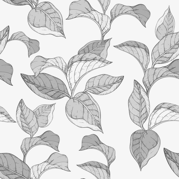 Seamless monochrome pattern with forest leafs. - Wektor, obraz