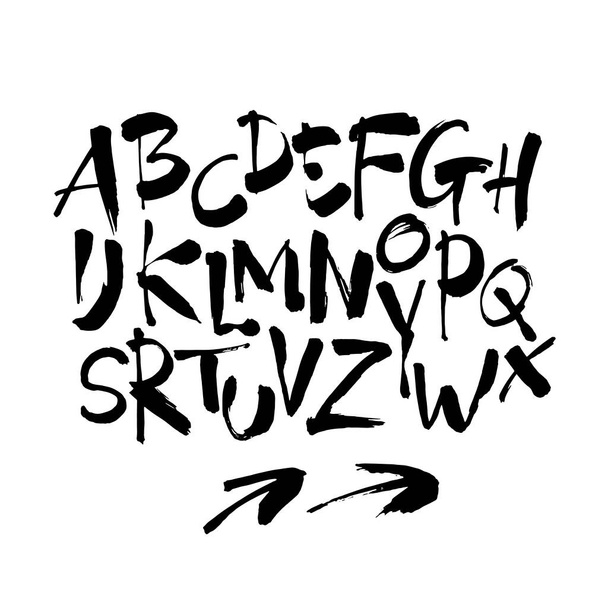 Vektör Akrilik Fırça Biçimli El Çizimi Alfabe Yazıtipi. Beyaz arkaplanda hat alfabesi - Vektör, Görsel