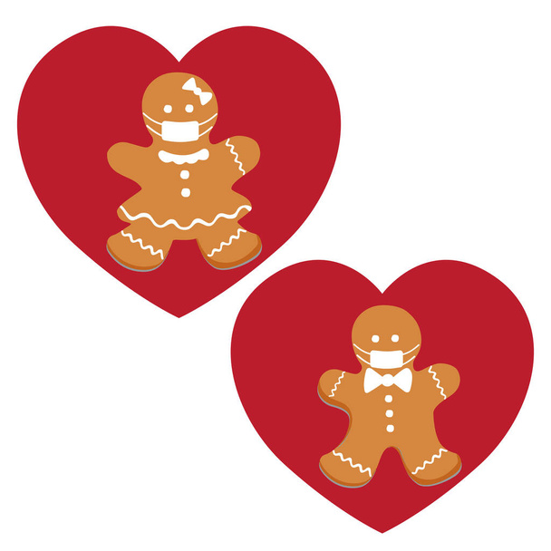 Red heart with gingerbread. Vector illustration. - Vector, imagen