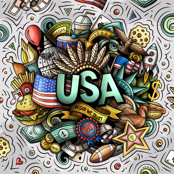 USA disegnato a mano fumetto doodle illustrazione. - Foto, immagini