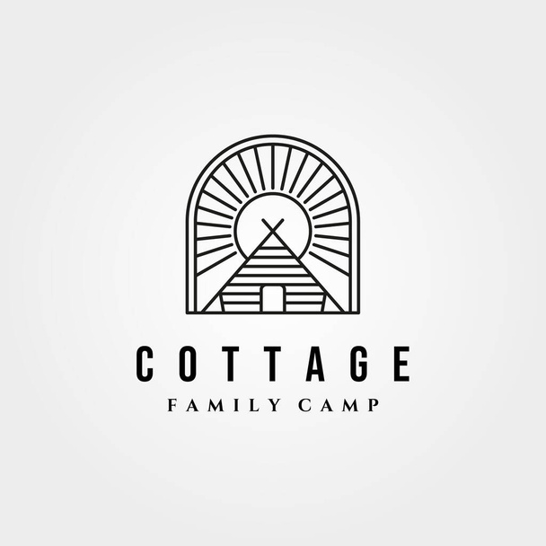 cottage retro logo vettoriale vintage con sunburst simbolo illustrazione design - Vettoriali, immagini