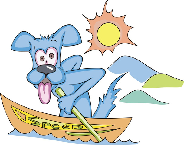 Cartoonial dog in speed boat - Vector, Image
