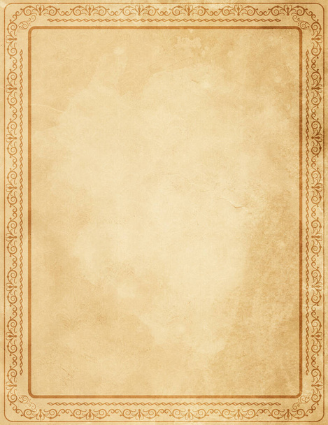 Old grunge paper background with ornamental border and copy space. - Фото, изображение