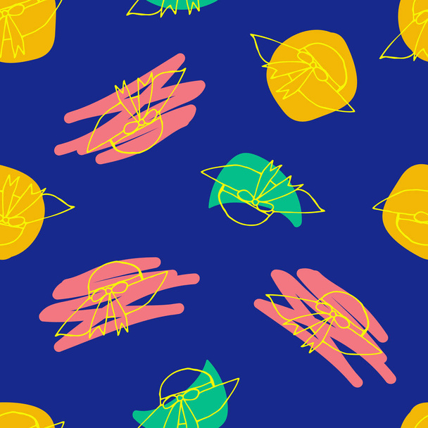 Doodle Summer hat seamless pattern. hand drawn background. Vector illustration - Vetor, Imagem