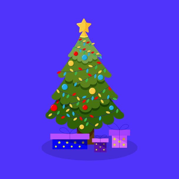 christmas tree with gifts flat. vector illustration - Вектор, зображення