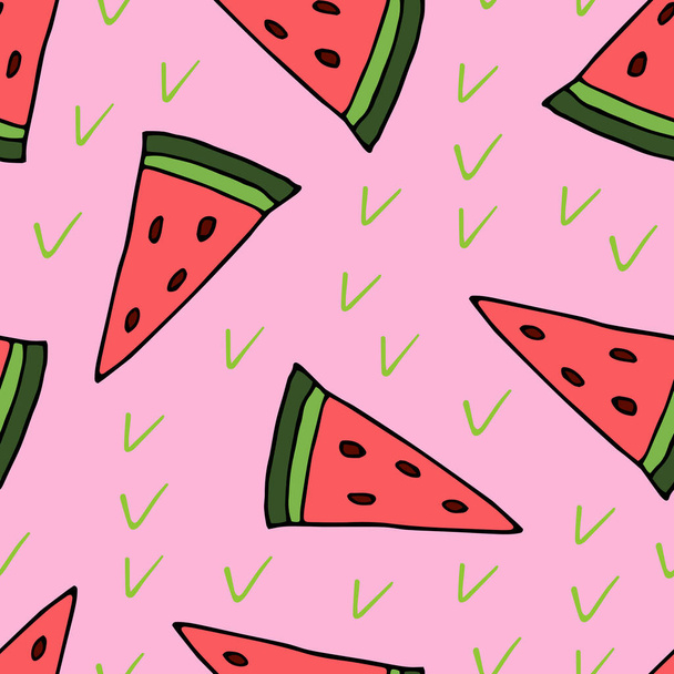 Doodle watermelon seamless pattern. hand drawn of a watermelon background Vector illustration - Vector, Imagen