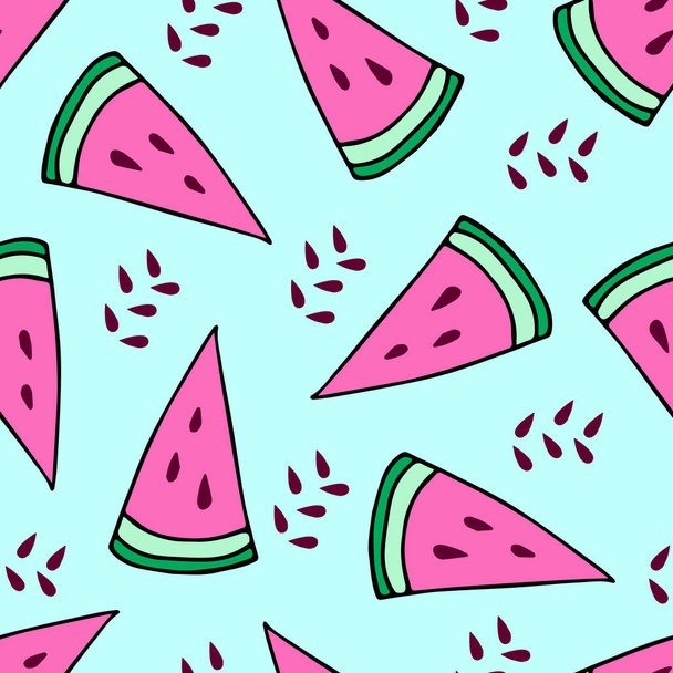Doodle watermelon seamless pattern. hand drawn of a watermelon background Vector illustration - Vector, Image