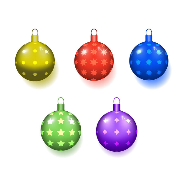 Set Christmas balls Vector illustration. Colored realistic decorations - Vektori, kuva